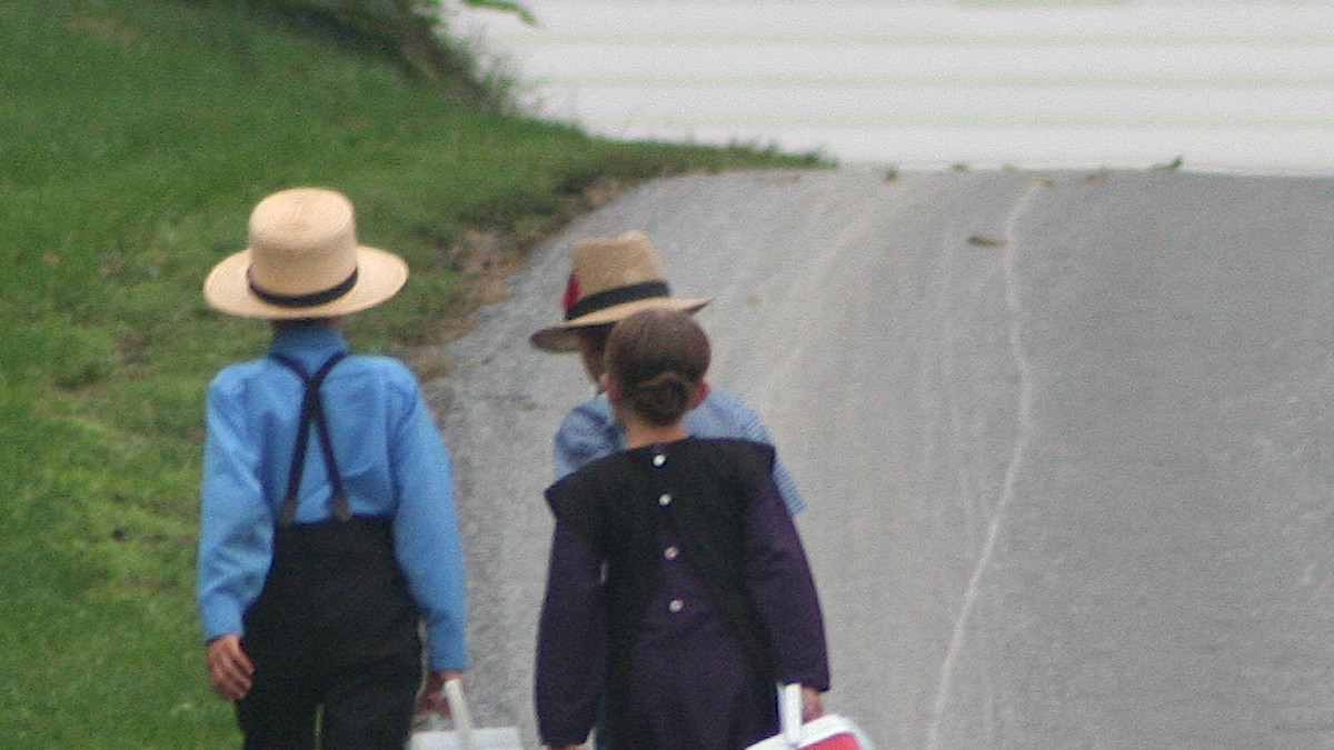 Amish children walking to school